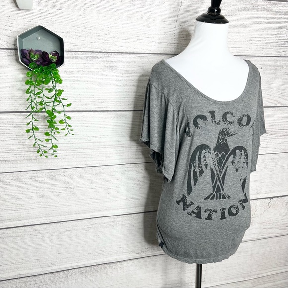 Volcom Nation Gray & Black Flutter Sleeve Skate T-shirt Women’s Size Medium - Picture 2 of 10